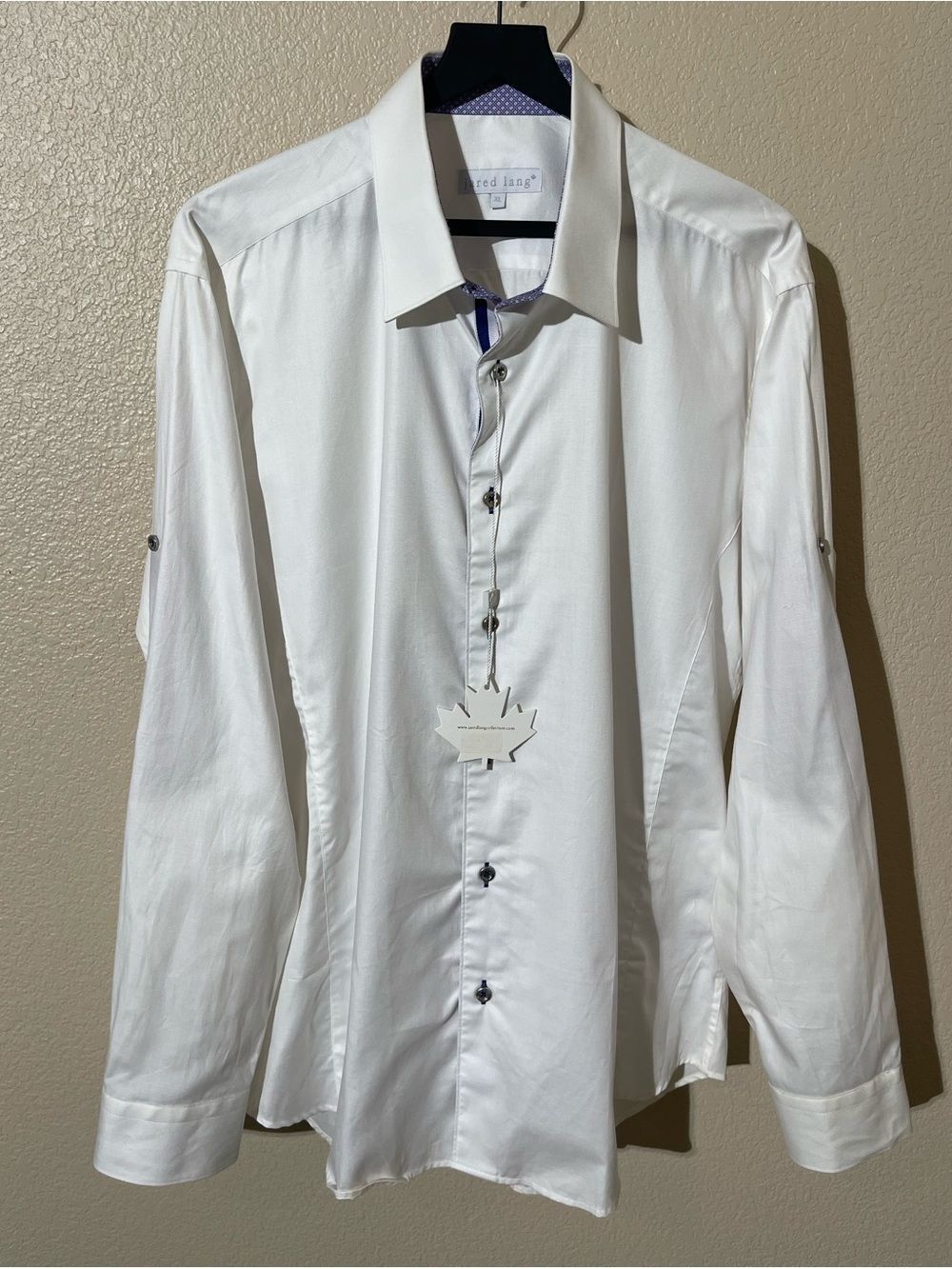 Jared Lang White Dress Shirt with Contrast Trim